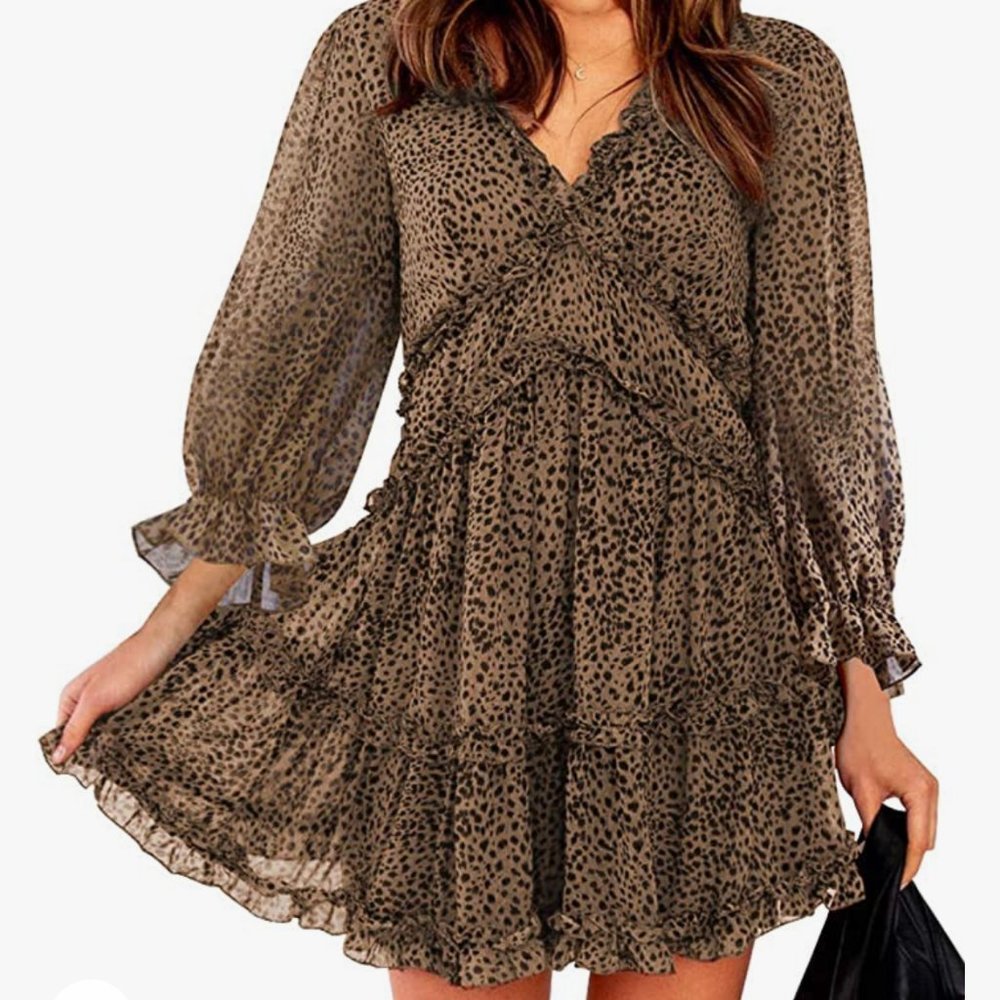 Womens V neck Long Sleeve Mini Dress